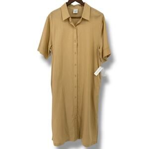 Nottibianche Casual Linen Blend Maxi Dress Womens Sz M Button Front Pockets Tan